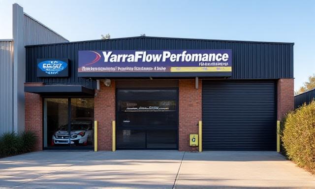 Exterior shot of the YarraFlow Performance workshop building located on Cemetery Road East in Carlton.